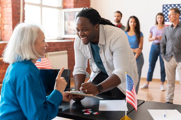 Senior woman and man on voter registration day