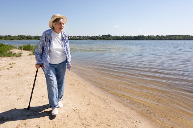 Senior woman traveler in the summer