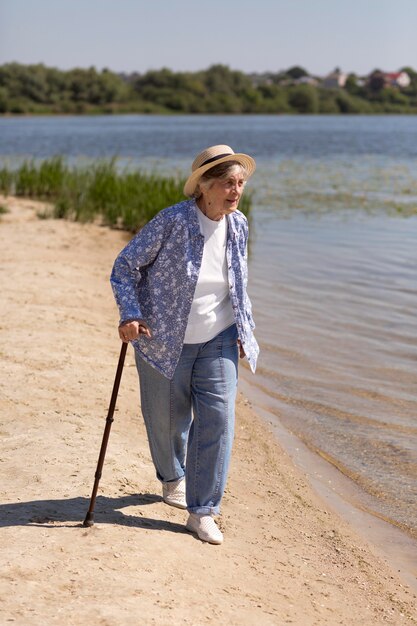 Senior woman traveler in the summer