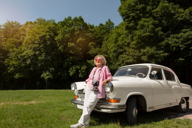 Senior woman traveling alone and having fun