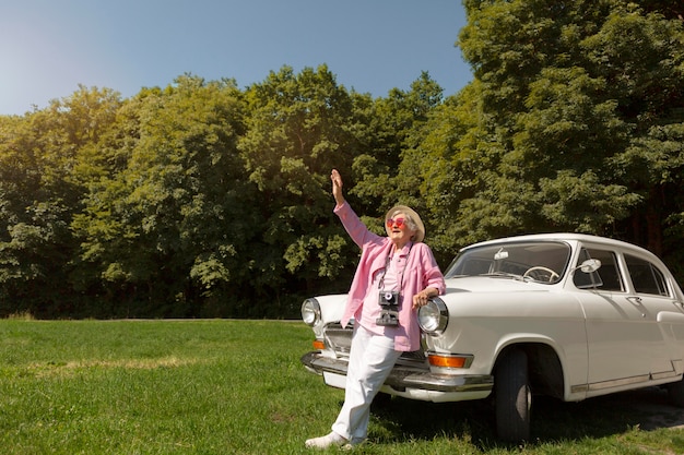 Senior woman traveling alone and having fun