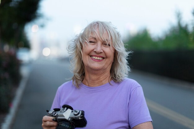 senior woman traveling areound the world