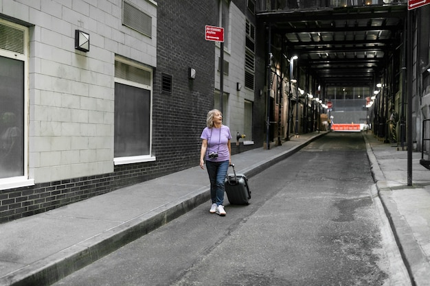 Senior woman traveling around the world