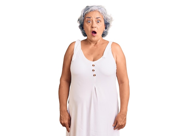 Free photo senior woman with gray hair wearing casual clothes afraid and shocked with surprise expression fear and excited face