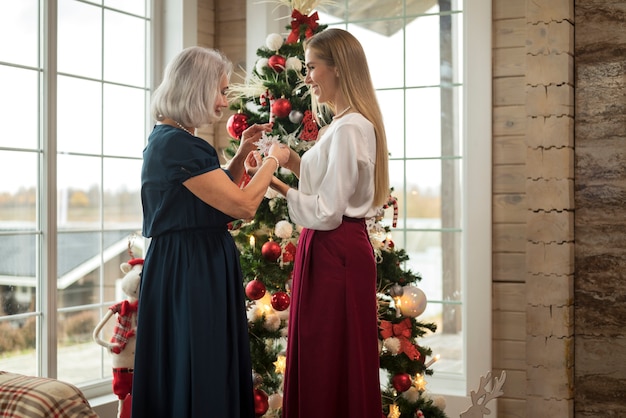 Donna anziana con sua figlia a natale