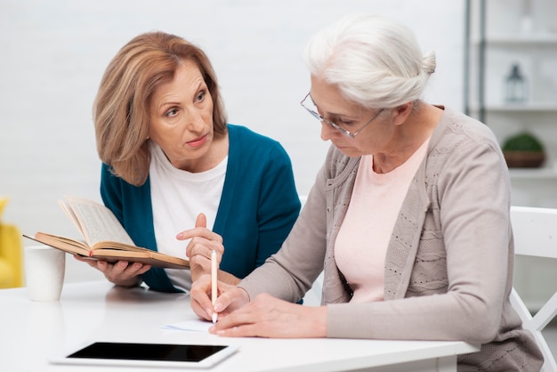 Senior women working together