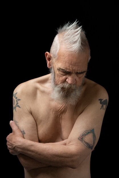 Sensitive old man portrait in studio