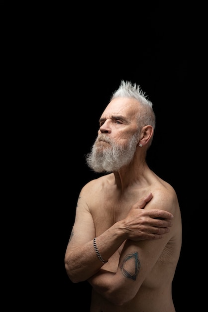 Sensitive old man portrait in studio