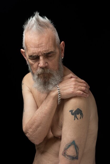 Sensitive old man portrait in studio