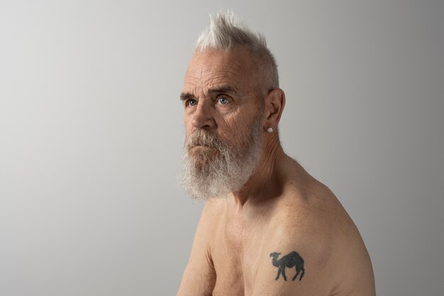 Sensitive old man portrait in studio