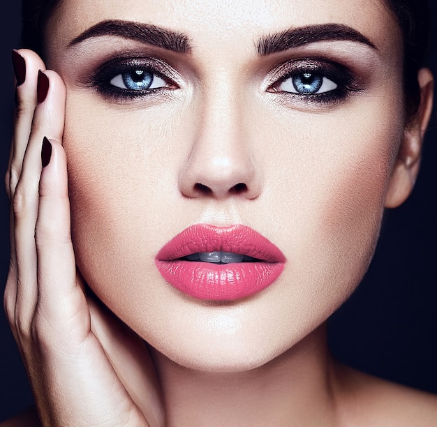 sensual glamour portrait of beautiful  woman model lady  with pink lips color and clean healthy skin face