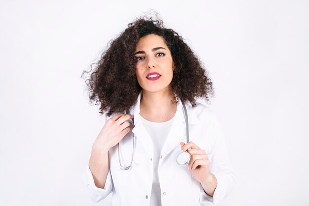 Sensual woman in medical overall