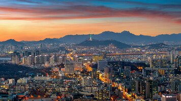 Seoul cityscape at twilight in south korea.