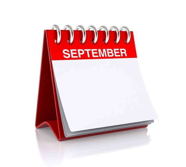 9月のカレンダー。白い背景で隔離。 3dイラストレーション