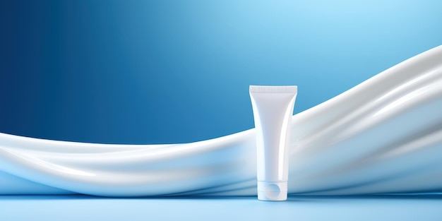 Free photo serene blue backdrop highlights the gentle curves of white skincare tubes