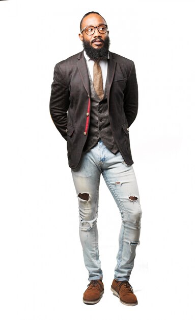 Free photo serious man in suit and jeans