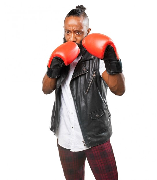 Serious man with boxing gloves