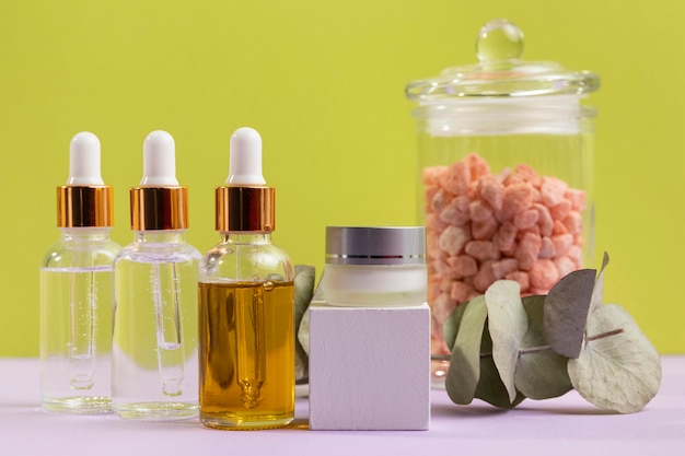 Serum bottles and jar with pebbles