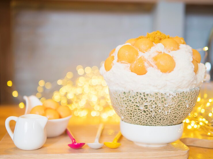 Free Photo served bigsu snow ice cream melon favorite ready to be eaten