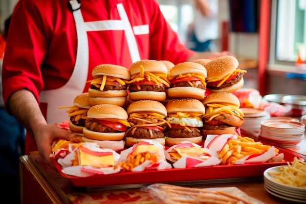 Foto gratuita servitore che porta un hamburger a cena