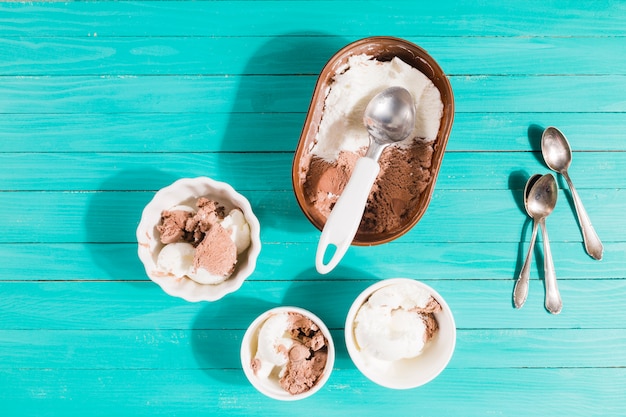 Serving ice cream in portion bowls