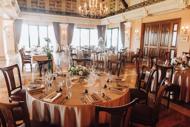 serving tables for wedding in old restaurant