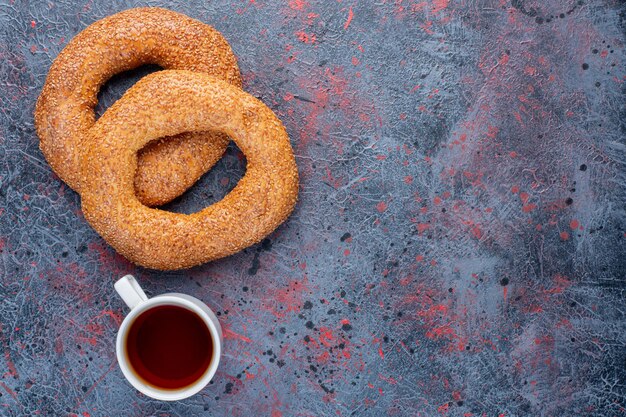 Sesame bagels with a cup of earl grey tea. 