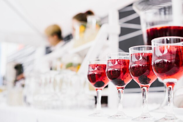 Set of alcohol glasses with blurred background