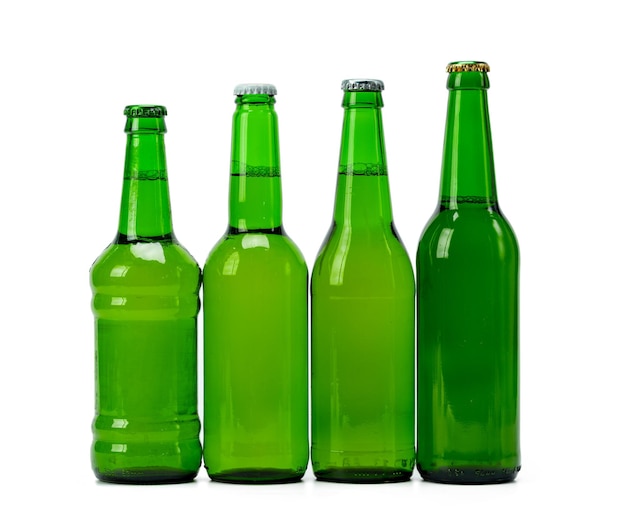 Set of beer bottles isolated