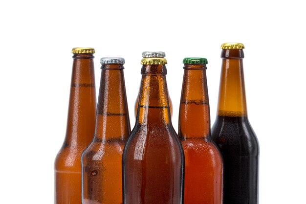 Set of beer bottles isolated