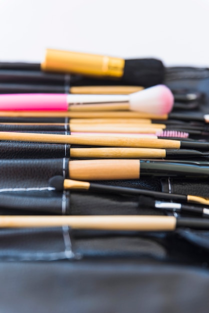 Set of black clean professional makeup brushes