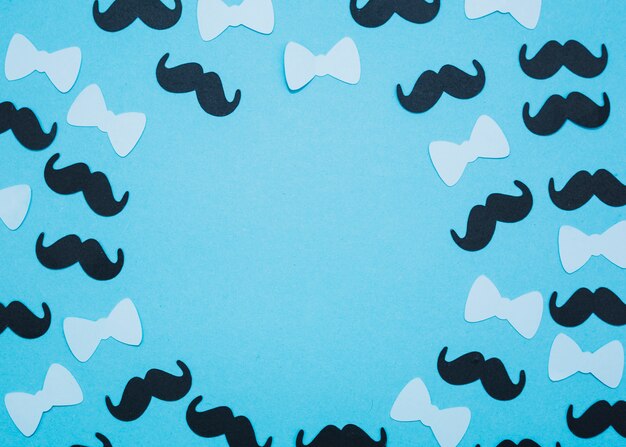 Set of bow ties and mustaches