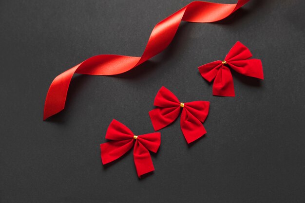 Set of bows and red ribbon