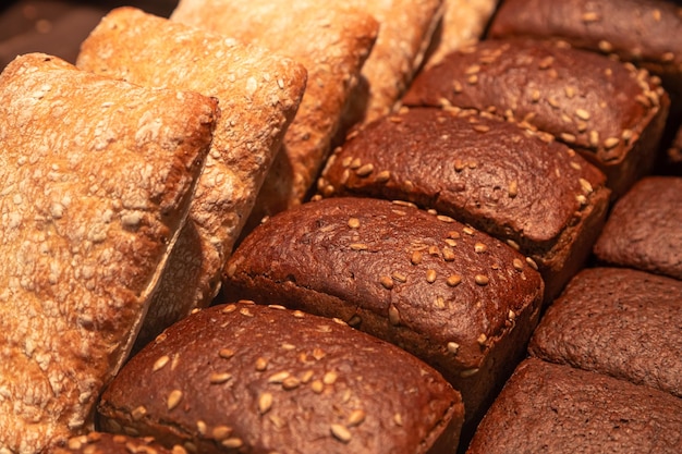 Set of breads stored for sale and consumption in supermarket