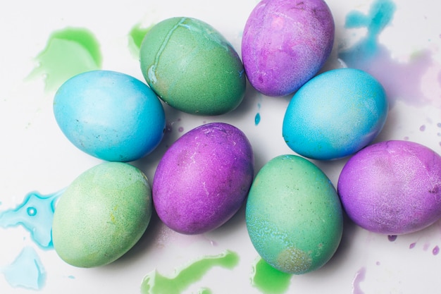 Set of bright Easter eggs between blots