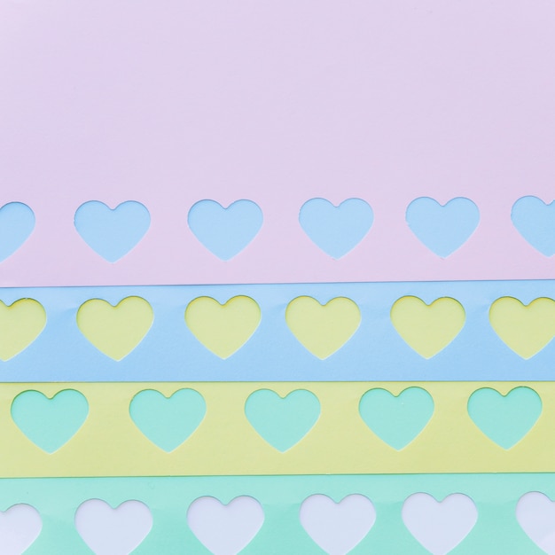 Set of bright paper hearts