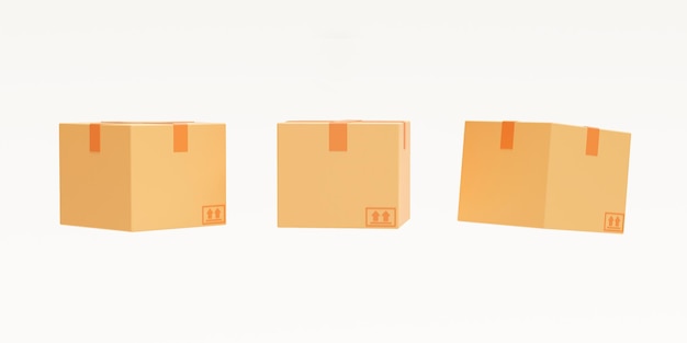 Набор картонной кучи коробок концепция логистики доставки на белом фоне 3d рендеринг иллюстрации