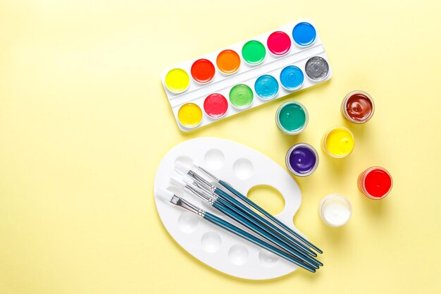 Set of colorful accessories for painting and drawing.