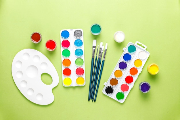 Free photo set of colorful accessories for painting and drawing.