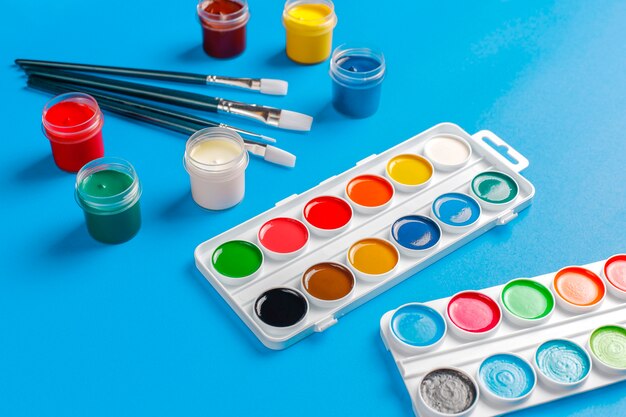 Set of colorful accessories for painting and drawing.