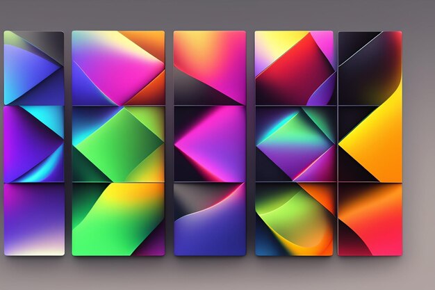 A set of colorful squares with the word art on them.