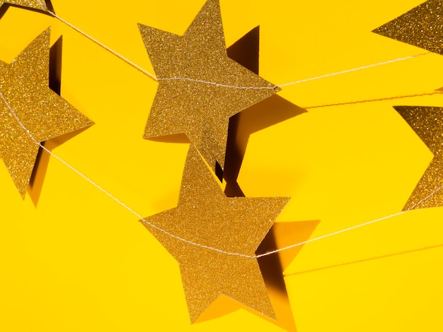 Set of decoration gold stars with close-up
