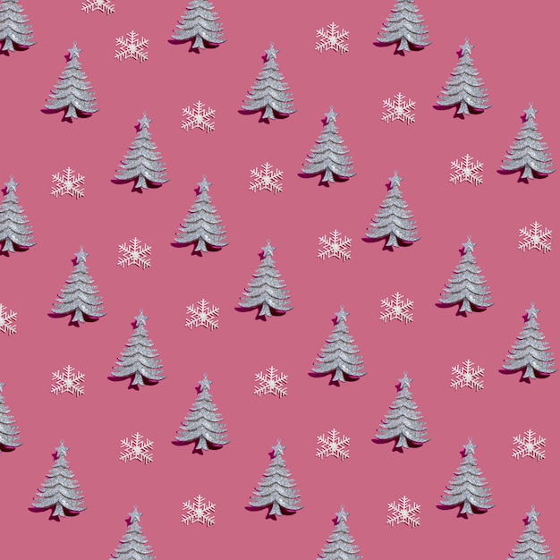 Free photo set of decorative fir trees and snowflakes