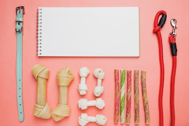 Set of dog snacks notebook and accessories