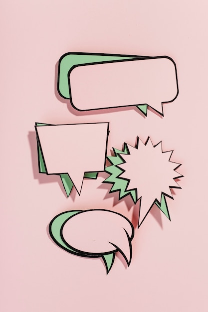 Free photo set of empty comic speech bubbles on pink backdrop