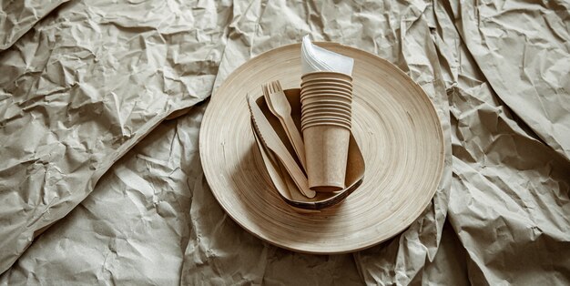 A set of environmentally friendly disposable tableware.