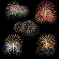 Free photo set of fireworks isolated on black background