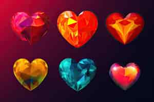 Free photo set of geometrics hearts with colorful background ai generative