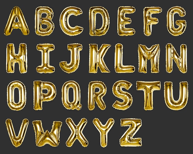 Set of gold capital A-Z alphabet balloons