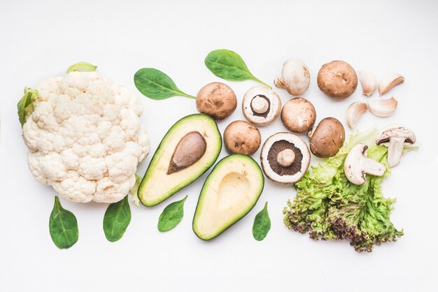 Set of green and white vegetables